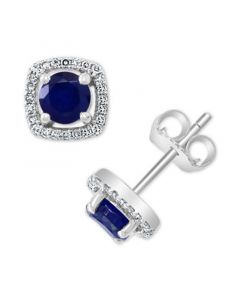 EFFY® Sapphire (7/8 ct. t.w.) & Diamond (1/8 ct. t.w.) Halo Stud Earrings in 14k White Gold