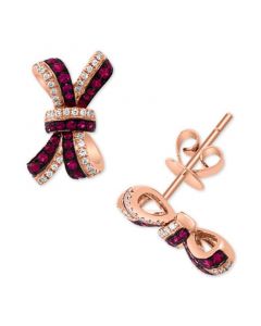 EFFY® Ruby (1/4 ct. t.w.) & Diamond (1/10 ct. t.w.) Ribbon Bow Stud Earrings in 14k Rose Gold