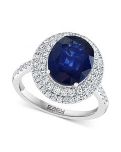 EFFY® Sapphire (4-1/4 ct. t.w.) & Diamond (5/8 ct. t.w.) Double Halo Ring in 14k White Gold