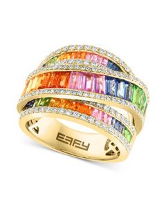 EFFY® Multi-Gemstone (6-3/8 ct. t.w.) & Diamond (3/4 ct. t.w.) Crossover Ring in 14k Gold