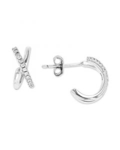 Cubic Zirconia Crossover Extra Small Huggie Hoop Earrings, 0.43"