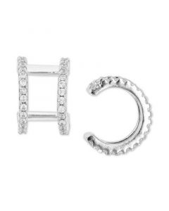 Cubic Zirconia Double Open Row Ear Cuffs in Sterling Silver