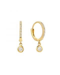 Diamond Huggies 14K Yellow Gold Earrings with Drop Bezel Diamond