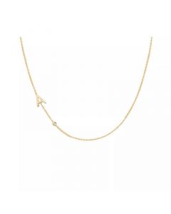 14K Gold Asymmetrical Initial and Bezel Necklace