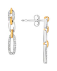 Diamond Link Drop Earrings (1/4 ct. tw) in Sterling Silver & 14K Gold-Plate