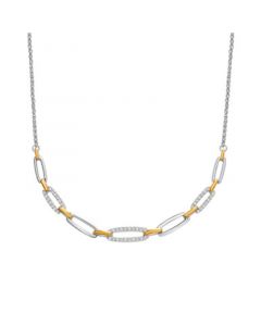 Diamond Link Statement Necklace (1/4 ct. t.w.) in Sterling Silver & 14k Gold-Plate, 16" + 2" extender