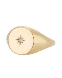 14K Gold Plated Alana Pinky Signet Ring with Starburst Diamond