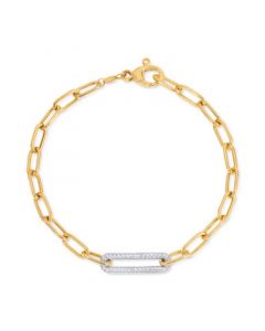 Diamond Bar Paperclip Link Chain Bracelet (1/5 ct. t.w.) in Sterling Silver & 14k Gold-Plate