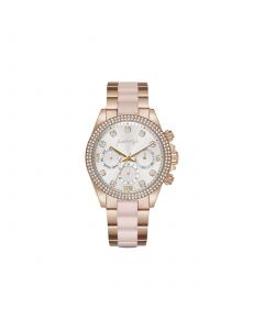 Women's Rose Gold-Tone and Blush Triple Link Mock-Chronograph Analog Metal Bracelet Watch