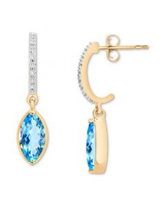 Blue Topaz (1-1/3 ct. t.w.) & Diamond (1/20 ct. t.w.) Drop Earrings in 14k Gold