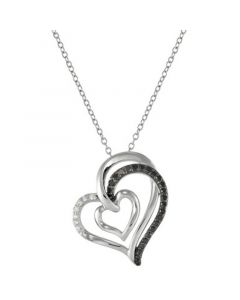 Black & White Diamond Heart 18" Pendant Necklace (1/4 ct. t.w.) in Sterling Silver