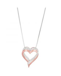 Diamond Double Heart 18" Pendant Necklace (1/4 ct. t.w.) in Sterling Silver & 14k Rose Gold-Plate