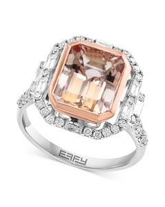 EFFY® Morganite (2-1/10 ct. t.w.) & Diamond (3/8 ct. t.w.) Ring in 14k Rose & White Gold