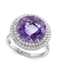 EFFY® Pink Amethyst (7-3/4 ct. t.w.) & Diamond (3/4 ct. t.w.) Halo Statement Ring in 14k White Gold