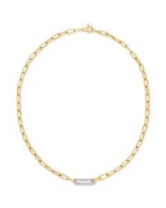 Diamond Bar Paperclip Link 18" Chain Necklace (1/5 ct. t.w.) in Sterling Silver & 14k Gold-Plate