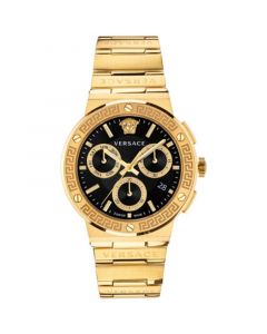 Men's Greca Swiss Chronograph Gold-Tone Stainless Steel Bracelet Watch 43mm