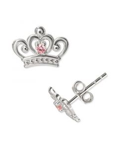 Pink Cubic Zirconia Crown Stud Earrings in Sterling Silver