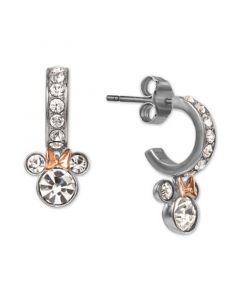 Crystal Minnie Mouse Dangle Hoop Earrings in Sterling Silver & 18k Rose Gold-Plate