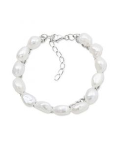 Cultured Freshwater Baroque Pearl (9-10mm) Layered Chain Bracelet in Sterling Silver