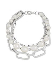 Cultured Freshwater Pearl (5-1/2-9-1/2mm) Three Layer Paperclip Chain Bracelet in Sterling Silver