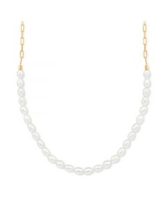 Cultured Freshwater Pearl (5-5-1/2mm)  & Open Link Chain 18" Statement Necklace in 14k Gold-Plated Sterling Silver