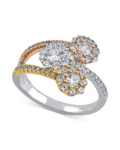 Diamond Triple Flower Halo Statement Ring (5/8 ct. t.w.) in 14k Tricolor Gold