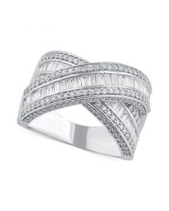 Diamond Baguette Crossover Statement Ring (1 ct. t.w.) in 14k White Gold