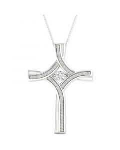 Twinkling Diamond Star Diamond Cross 18' Pendant Necklace (1/5 ct. t.w.) in 10k White Gold