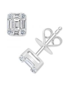 EFFY® Diamond Round & Baguette Cluster Stud Earrings (3/4 ct. t.w.) in 14k White Gold