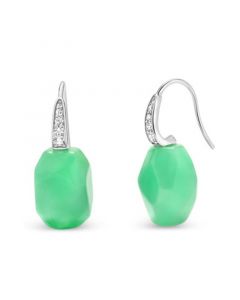 Dyed Green Jade & Zircon (1/2 ct. t.w.) Drop Earrings in Sterling Silver