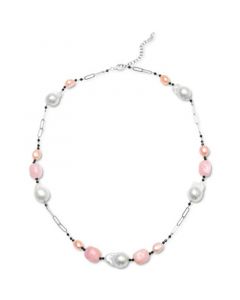 Multi-Pearl & Multi-Gemstone Statement Necklace in Sterling Silver, 22" + 2" extender