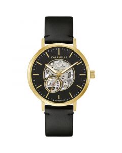 Men's Automatic Black Leather Strap Watch 39.5mm