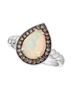 Neopolitan Opal (7/8 ct. t.w.) & Chocolate Diamond (1/5 ct. t.w.) Halo Ring in 14k White Gold