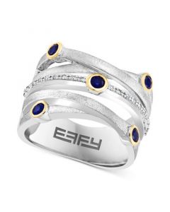 EFFY® Sapphire (3/8 ct. t.w.) & Diamond (1/20 ct. t.w.) Multirow Statement Ring in Sterling Silver and 18k Gold