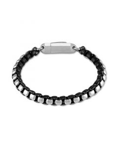 Men's Box Link Chain Bracelet in Stainless Steel & Black Ion-Plate