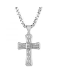 Men's Diamond Cross 22" Pendant Necklace (3/8 ct. t.w.) in Stainless Steel