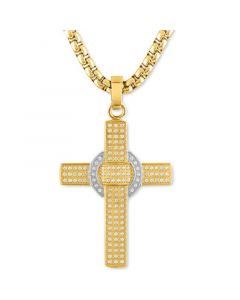 Men's Diamond Cross 22" Pendant Necklace (1 ct. t.w.) Stainless Steel & Gold-Tone Ion-Plate