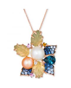 Strawberry & Vanilla Pearl (6 & 8mm), Multi-Gemstone (5-1/20 ct. t.w.) & Diamond Accent Flower 18" Pendant Necklace in 14k Rose Gold