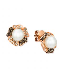 Vanilla Pearl™ (7mm) & Diamond (5/8 ct. t.w.) Flower Stud Earrings in 14k Rose Gold