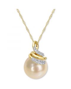 Cultured South Sea Pearl (9mm) & Diamond (1/10 ct. t.w.) Swirl 17" Pendant Necklace in 14k Gold