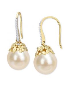 Cultured South Sea Pearl (9-10mm) & Diamond (1/8 ct. t.w.) Drop Earrings in 14k Gold