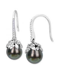 Cultured Tahitian Pearl (9-10mm) & Diamond (1/8 ct. t.w.) Drop Earrings in 14k White Gold