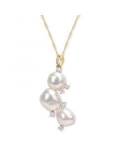 Cultured Freshwater Baroque Pearl (8-9-1/2mm) & Diamond (1/6 ct. t.w.) Cluster 17" Pendant Necklace in 14k Gold