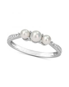 Cultured Freshwater Pearl (3 & 6-1/2mm) & Diamond Accent Ring in 14k White Gold