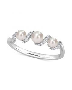 Cultured Freshwater Pearl (3-4mm) & Diamond (1/10 ct. t.w.) Swirl Ring in 14k White Gold