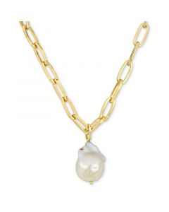 Cultured Freshwater Baroque Pearl (13-14mm) Solitaire 20" Pendant Necklace in 18k Gold-Plated Sterling Silver