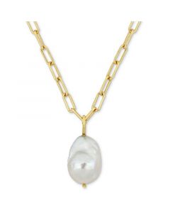 Cultured Freshwater Baroque Pearl (13-14mm) Solitaire 18" Pendant Necklace in 18k Gold-Plated Sterling Silver