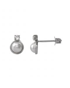 Women's Sterling Silver Stud Earrings with Imitation Pearl and Crystal Stone