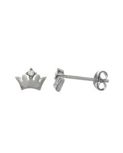 Women's Sterling Silver Crown Stud Earrings with Crystal Stone Accent