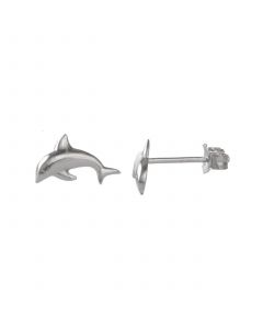 Women's Sterling Silver Dolphin Stud Earrings with Crystal Stone Accent